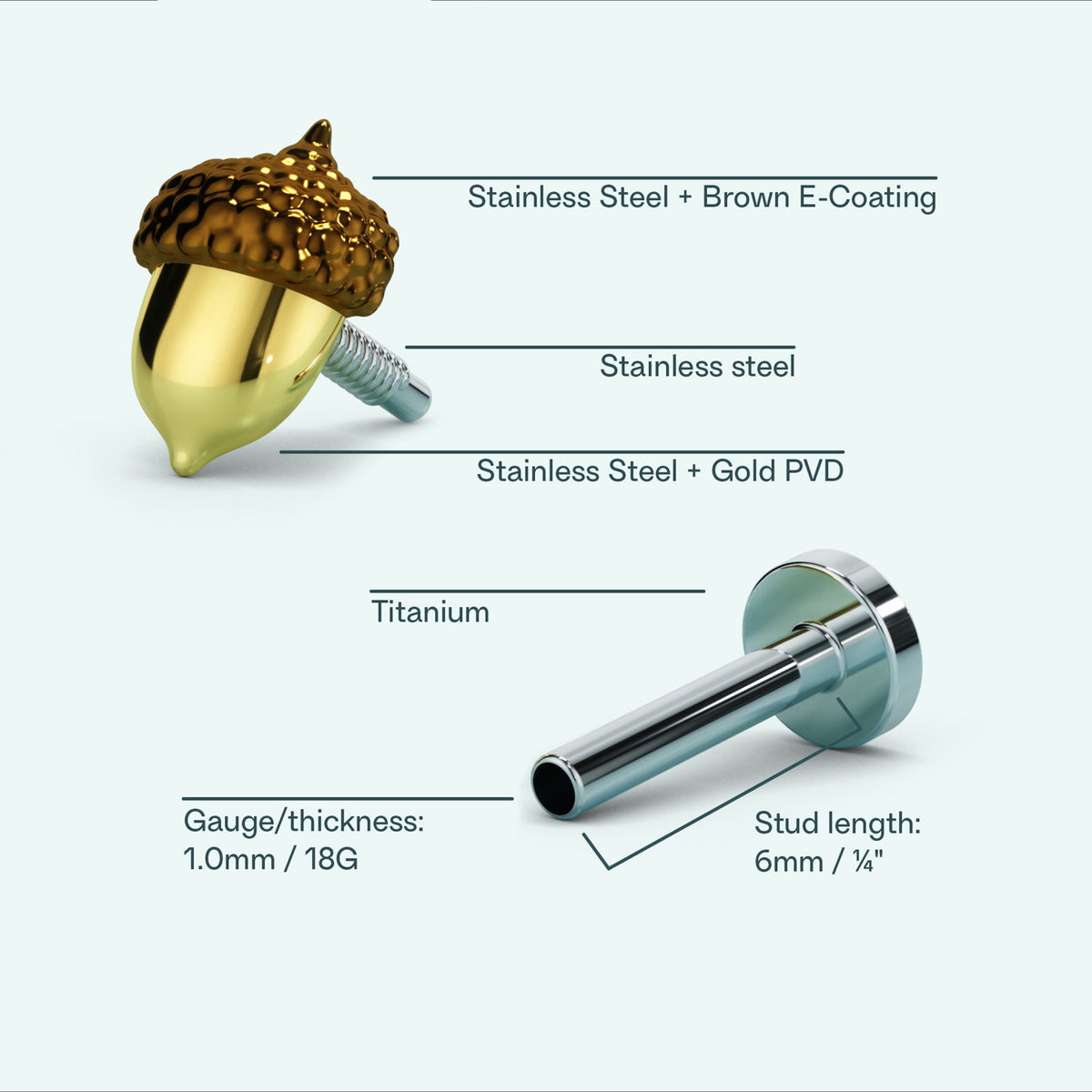 Acorn Flat Back Earring